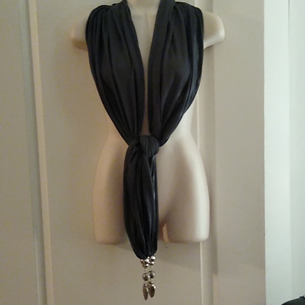 Gray scarf shawl wrap with silvertone charms